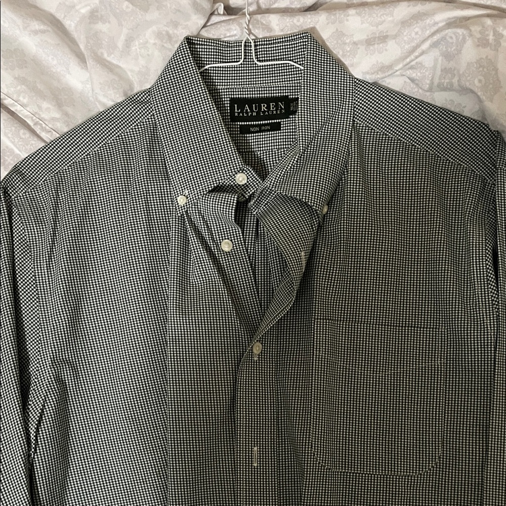 Ralph Lauren sark Green and White Gingham Dress Shirt